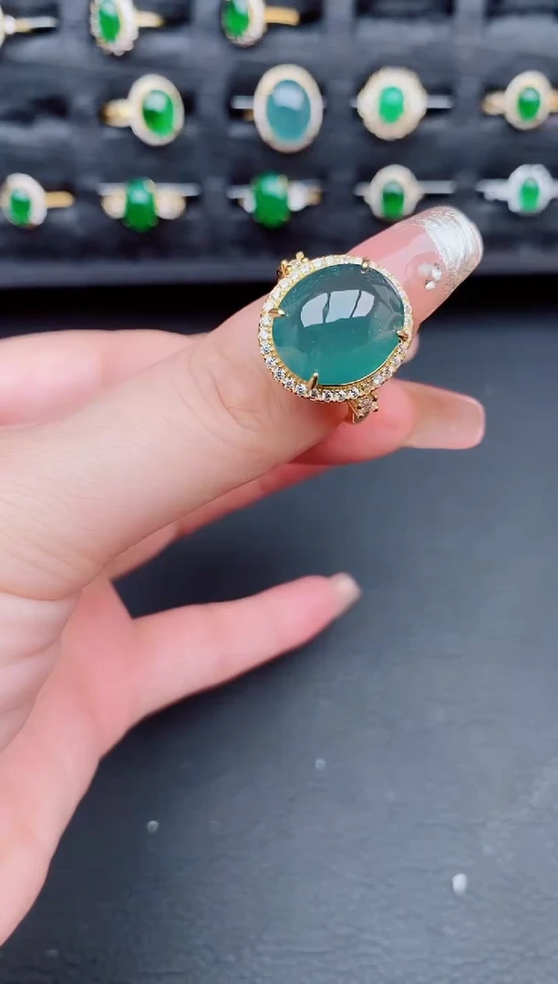 翡翠戒指银S925镶嵌天然a货翡翠189