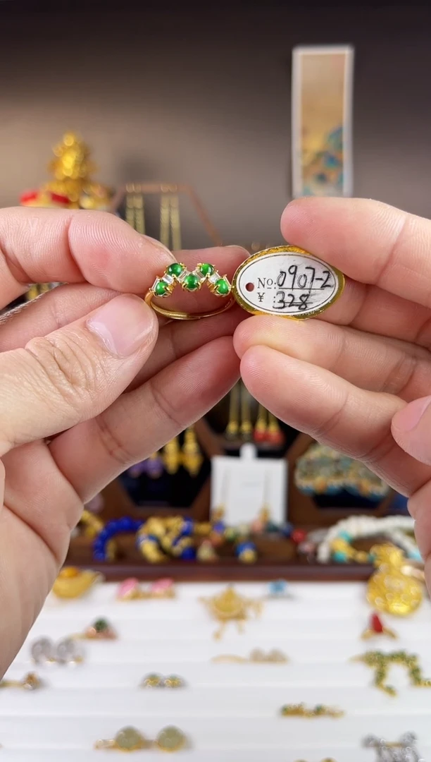 银S925镀金镶嵌戒指翡翠，0907-2翡翠戒指