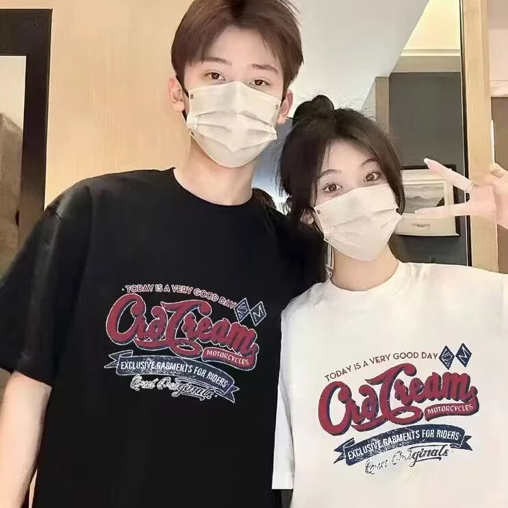【红蓝字母】重磅高克重气质男女纯棉短袖T恤街头小众潮流宽松版