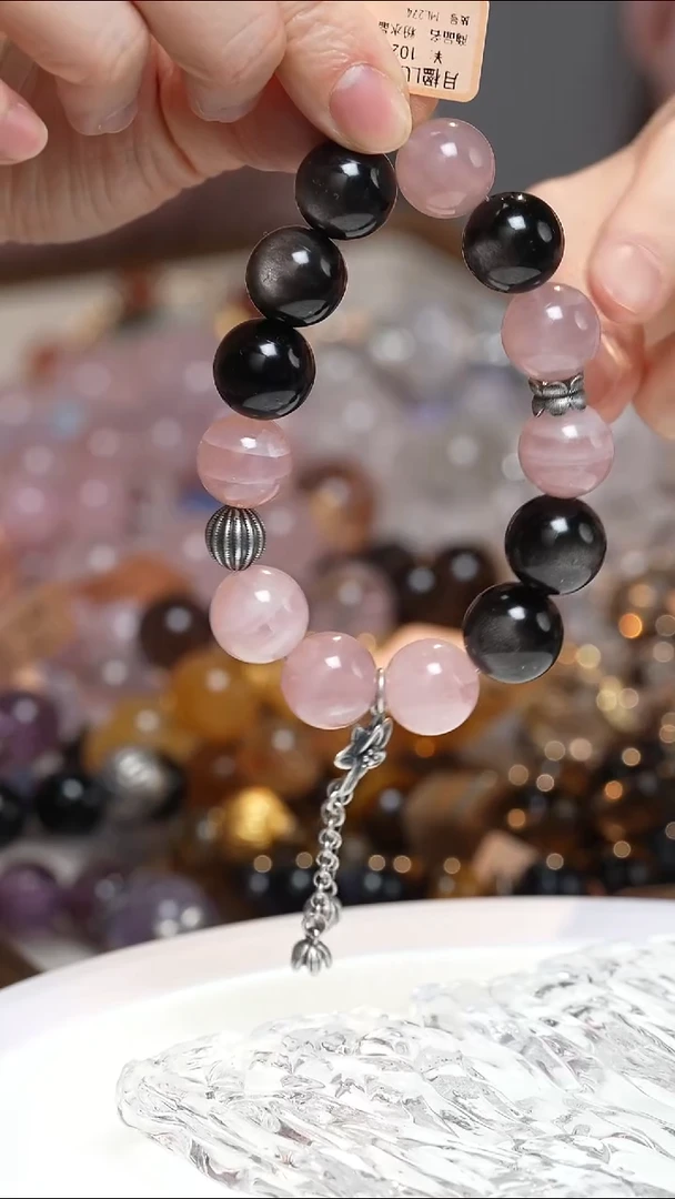 未镶嵌手串水晶粉水晶黑曜石手串·MM0025NOV022L274