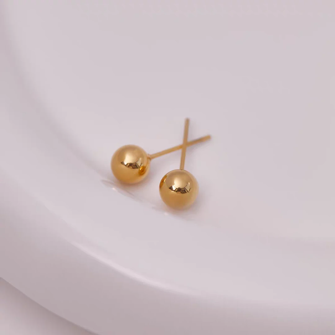 钛钢耳饰 金色小圆豆光面磨砂面时尚迷你耳钉百搭简约经典镭射