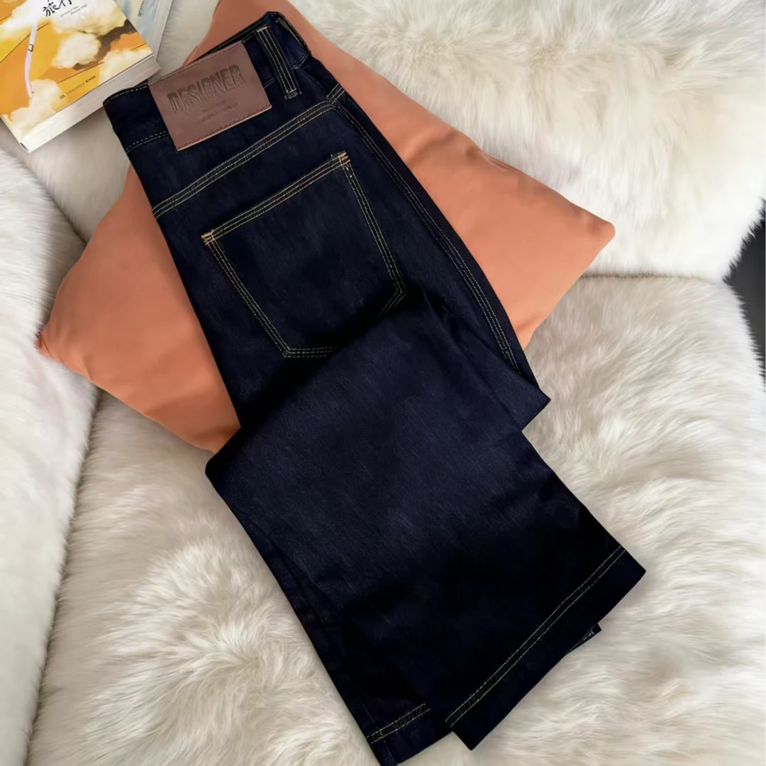【现货+运费险】丹宁蓝三本针新款高腰牛仔裤女显瘦阔腿裤子