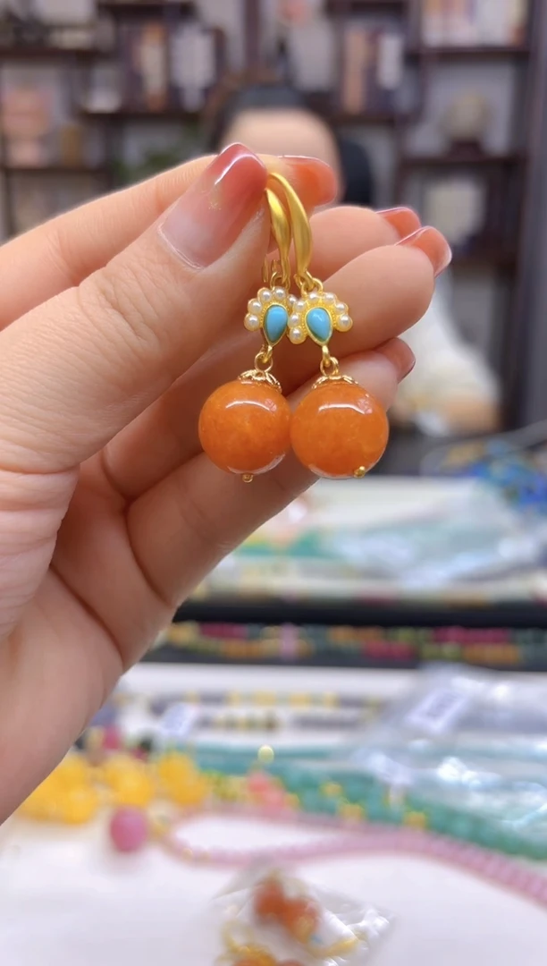 【闪购商品】和田玉（糖玉）耳饰14K金镶嵌E476