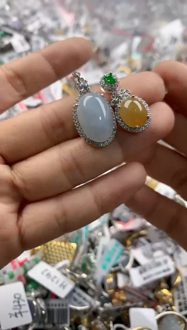 银S925镶嵌戒指翡翠666---9