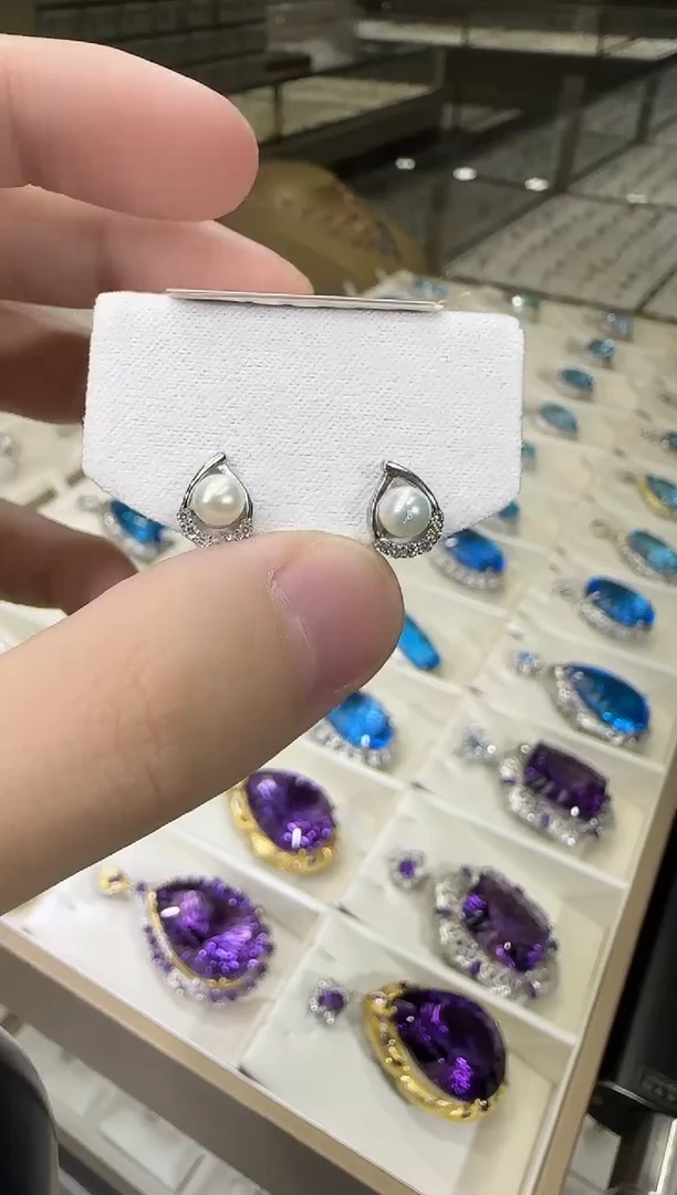 银S925镶嵌耳饰淡水珍珠4mm耳钉