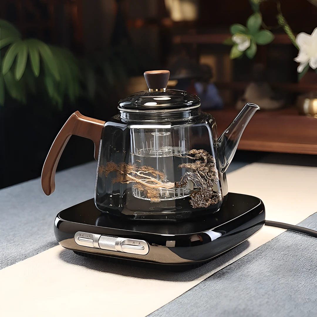 耐热玻璃木把印花煮茶壶养生壶高档电陶炉大容量烧水玻璃茶具茶器