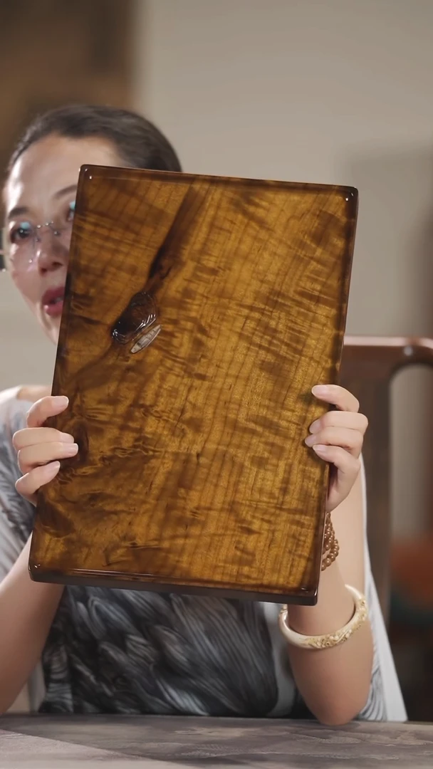 金丝楠036孤舟山水水波纹茶盘