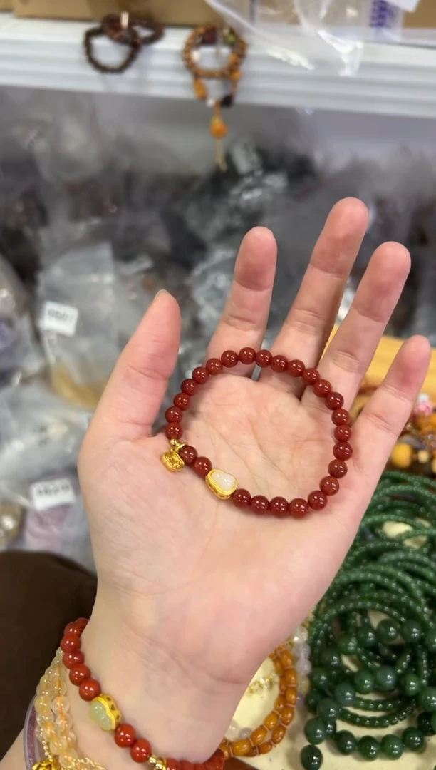 【闪购商品】玛瑙/玉髓手链未镶嵌满肉柿子红葫芦款手链[0782]