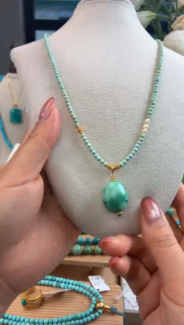 银S925镀金镶嵌绿松石项链1