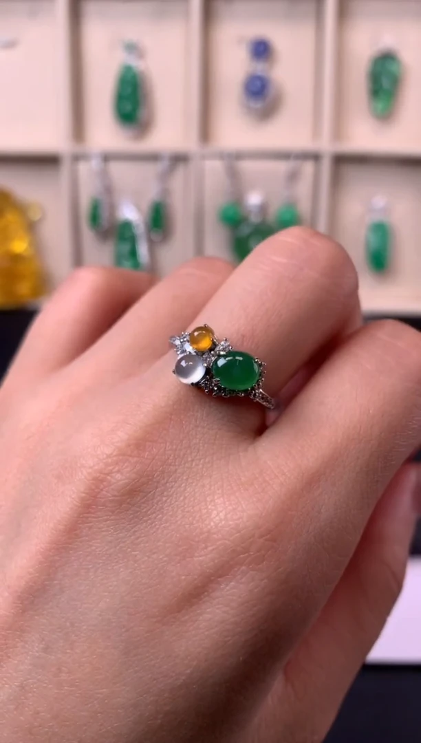 银S925镶嵌戒指翡翠戒指