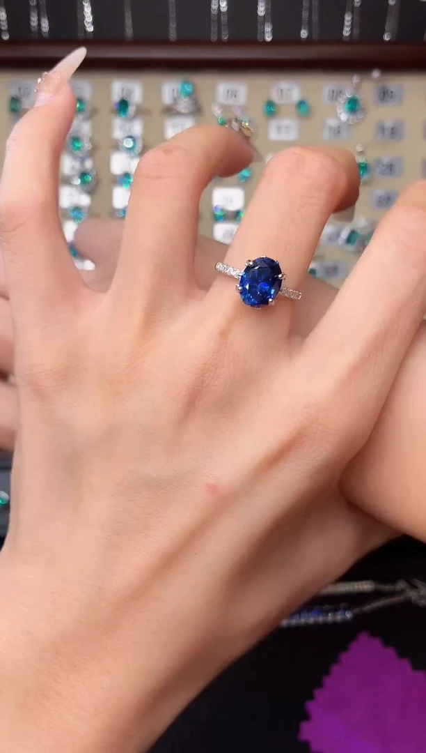 蓝宝石戒指银S925镶嵌00000