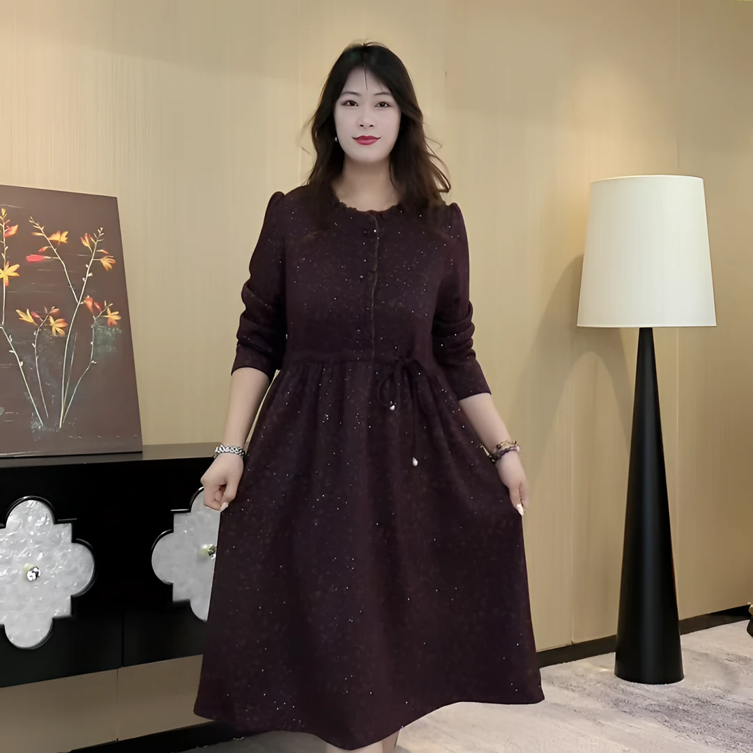 2025年大码女装秋季时尚新款洋气收腰舒适减龄显瘦连衣裙241500