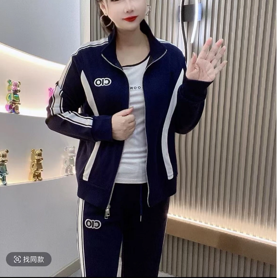 艳艳2025早春新款运动三件套装休闲时尚百搭个性大码女装宽松显瘦