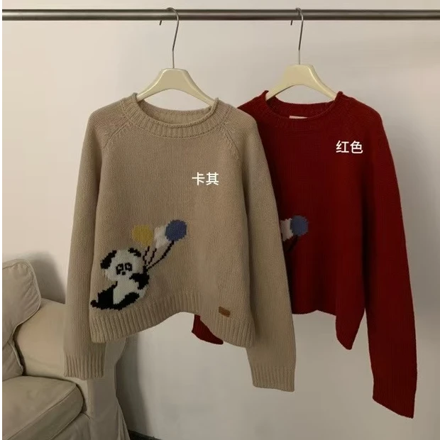 新款气质休闲简约圆领长袖小熊毛衣Z091162