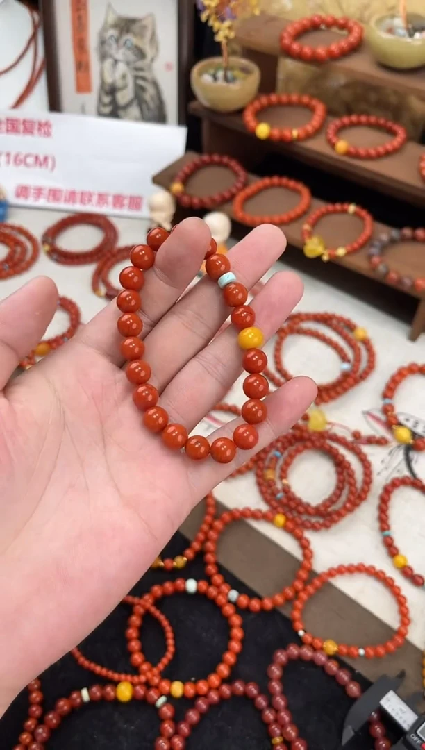 未镶嵌手串南红玛瑙南红单圈蜜蜡手串QF-A441（多样性发一）