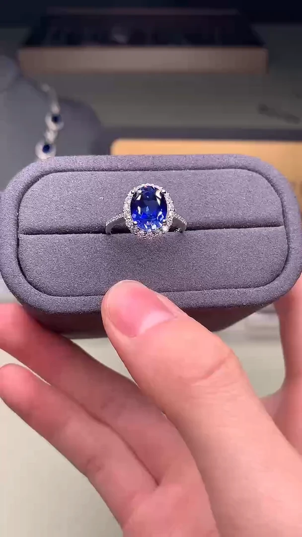 戒指蓝宝石银S925镶嵌矢车菊