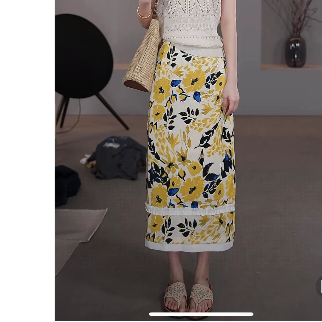 【LIbaibai】夏装2025年新款高腰彩色直筒显瘦半身裙BB-2480