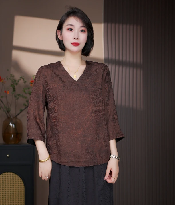【棕雅】原创高定；夏季新款时尚百搭满分蚕丝复古女士小衫
