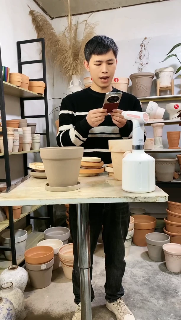 【闪购商品】红陶17.5*16灰陶国际 1盆1托