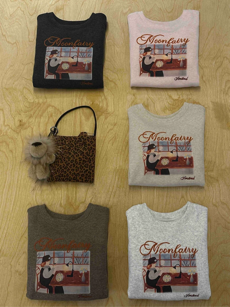 【主播推荐】女士加绒ins插画卫衣0163