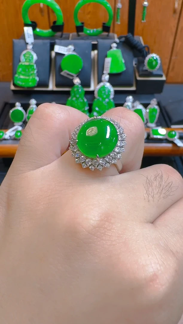 银S925镶嵌戒指翡翠天然A货翡翠