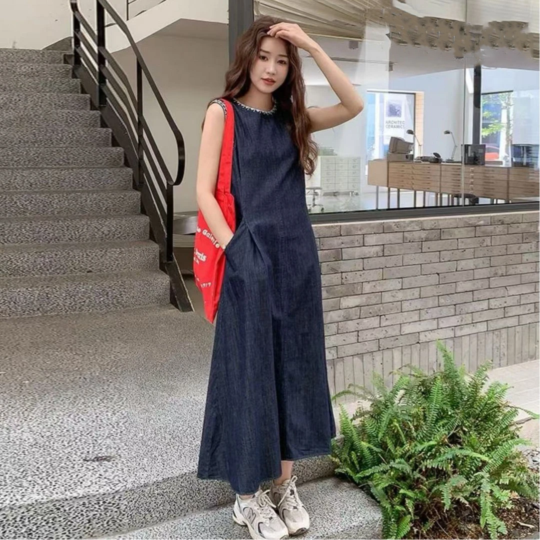 法式无袖背心牛仔连衣裙女2025新款夏季复古通勤小众宽松显瘦长裙