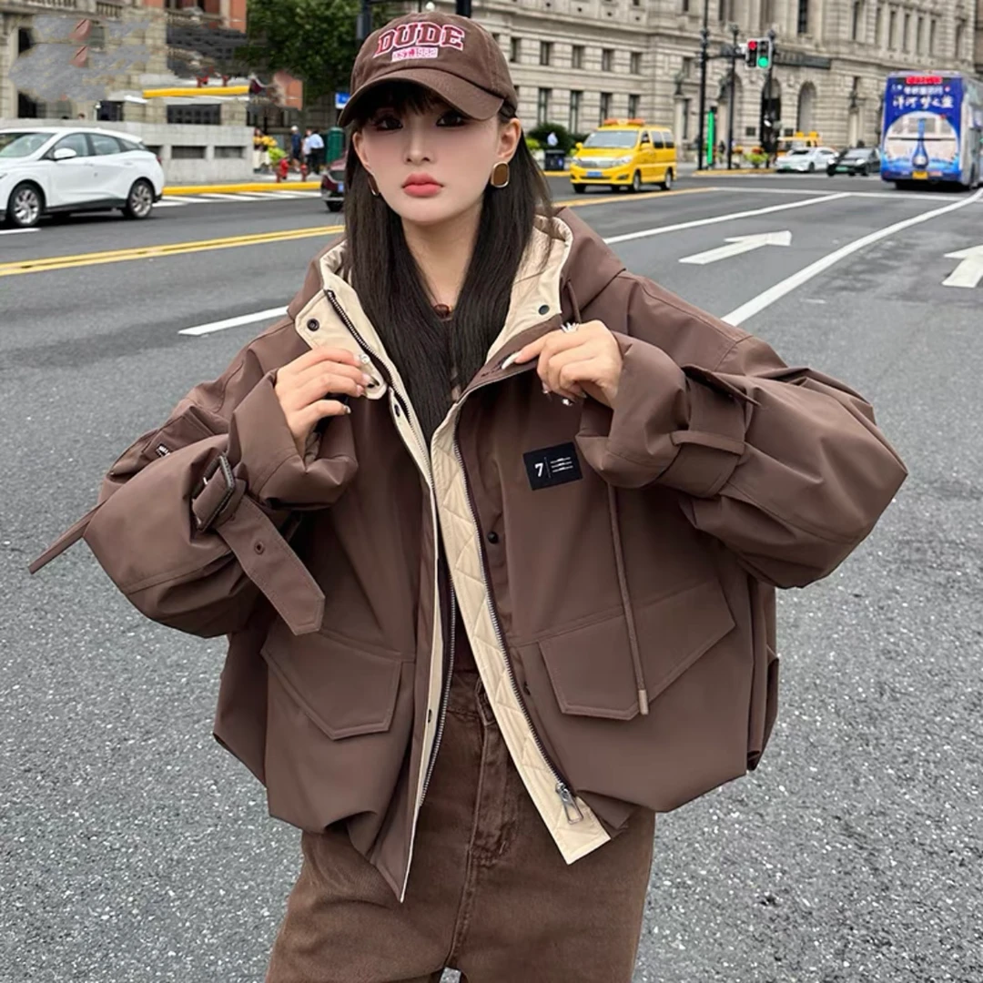 2024秋冬新款棉服外套女户外派克时尚港风休闲简约短款棉服潮