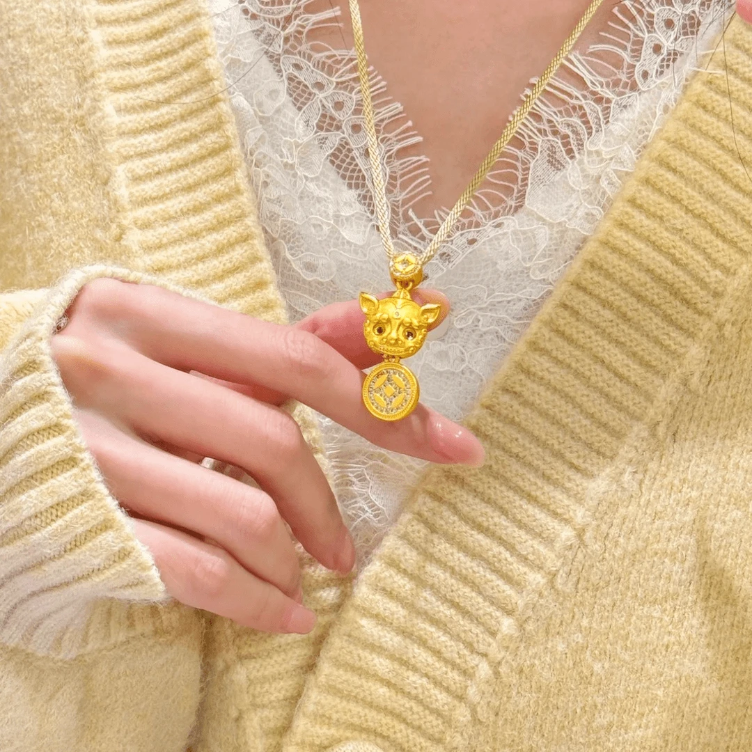 韦雪同款新中式招财貔貅古法立体新款毛衣链