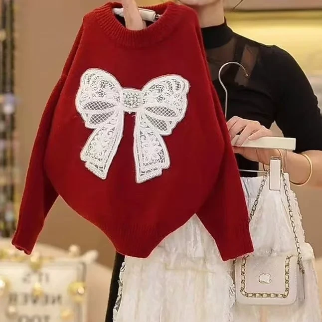 女童水貂绒红色毛衣6-12岁洋气儿宽松童针织打底小女孩新年衣服