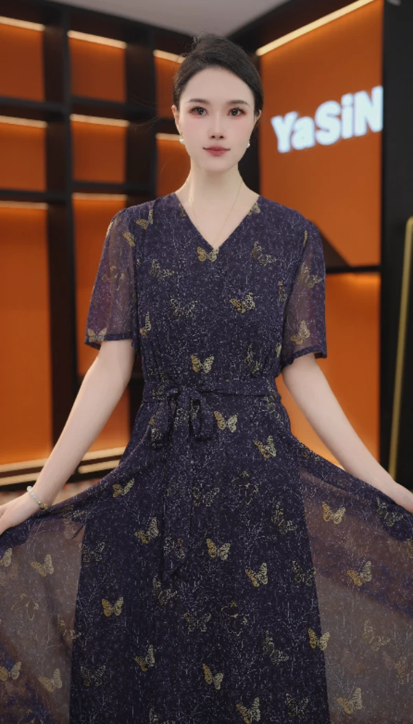 （送腰带）LYQ251182夏季新款短袖大裙摆连衣裙时尚减龄大气显瘦