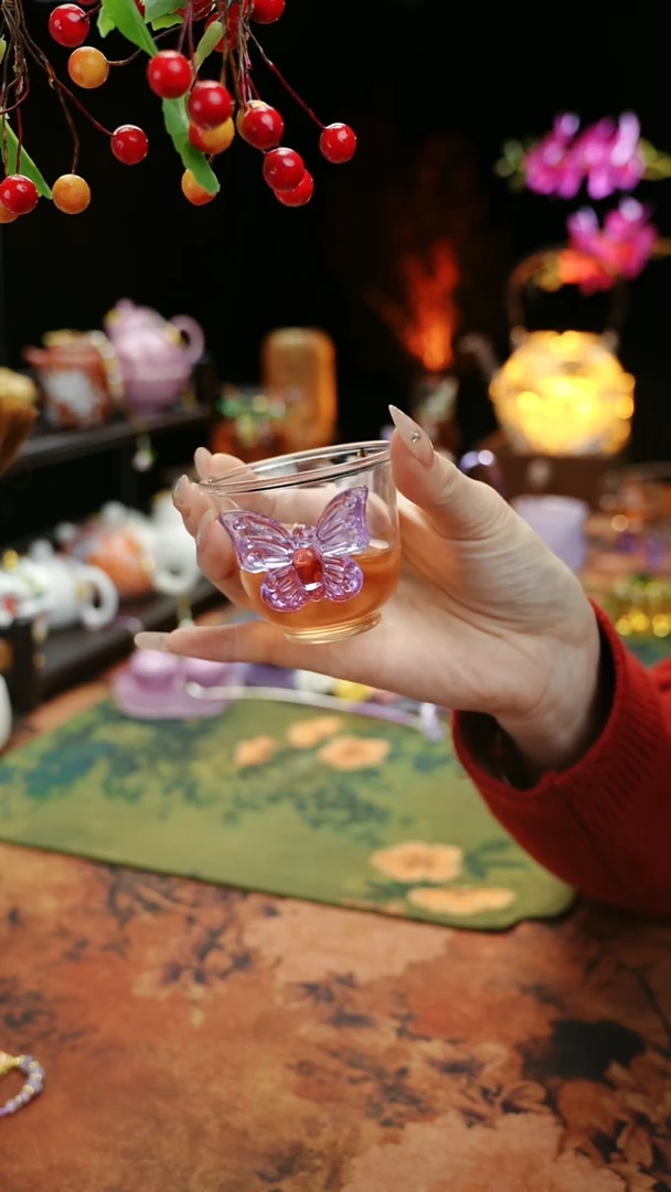 【闪购商品】紫色蝴蝶品茗杯60cc@@@@@