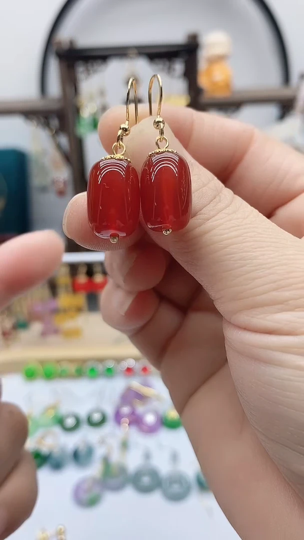 14K金镶嵌南红玛瑙耳饰64