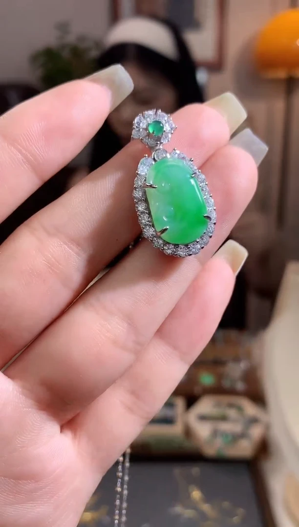 翡翠银S925镶嵌吊坠(不含链)【挽石珠宝】如意