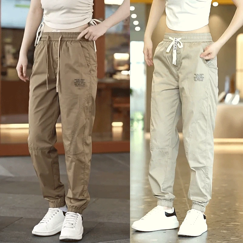 春夏新款高端男士休闲裤束脚裤垂感百搭宽松抽绳松紧腰工装九分裤