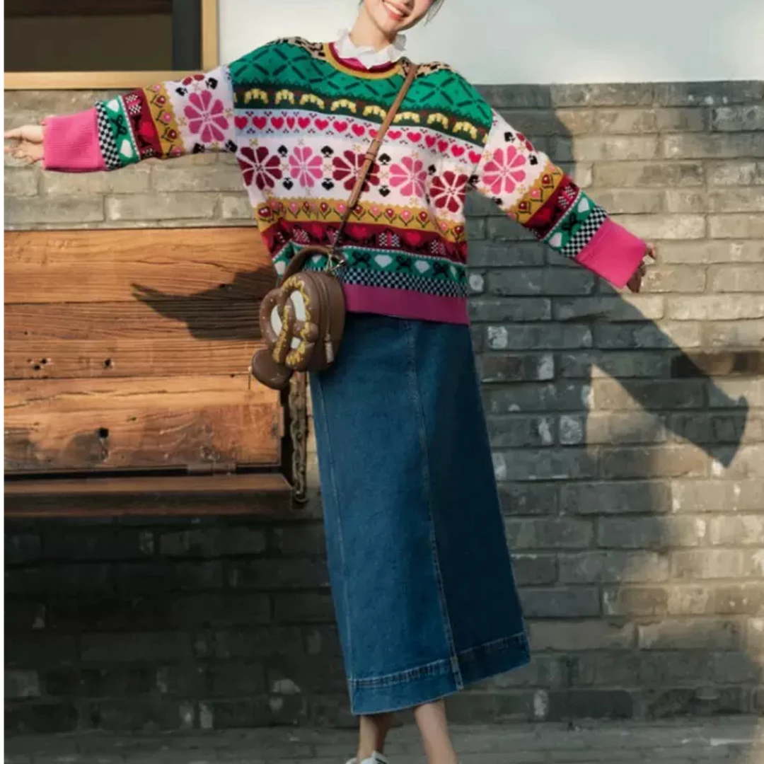 【百分百山羊绒】241897秋冬新款圆领羊绒衫时尚百搭