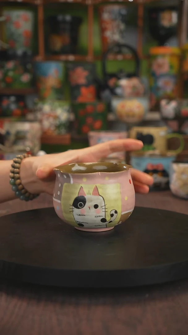 紫砂油画手绘釉下彩脏脏杯