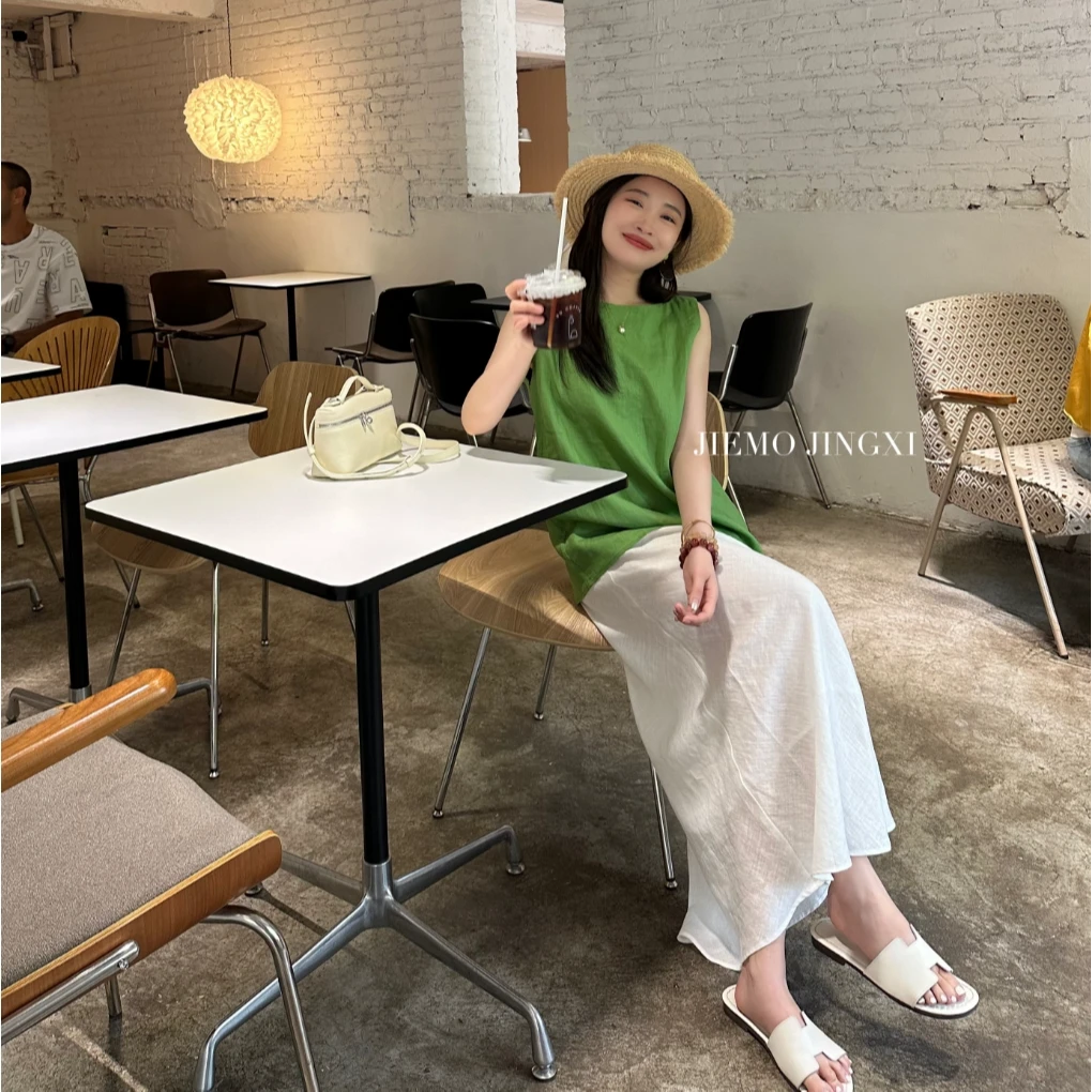 【芥末晶喜森寻斜裁亚麻半身裙】夏季亚麻半身裙女流行爆款显瘦新款