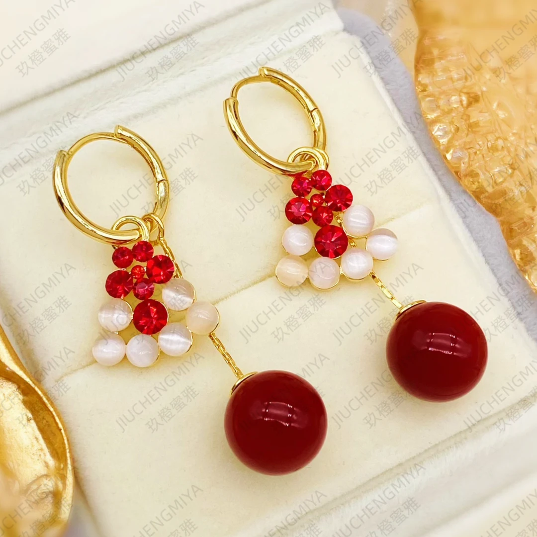 铜合金合成锆石耳饰 玫瑰恋人KL569超强气场耳环古风复古新年珠珠