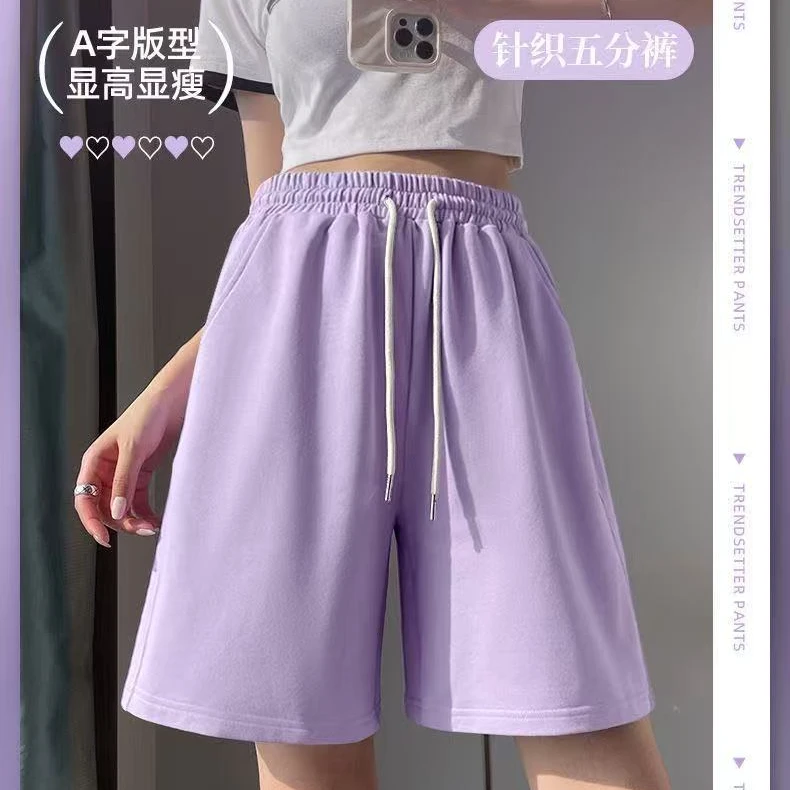 2025新款夏季女短裤阔腿裤运动宽松运动风高腰显高五分裤