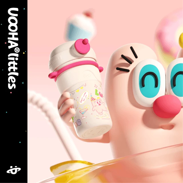 uooha保温杯悠哈陶瓷内胆女生高颜值便携车载咖啡杯儿童吸管水杯