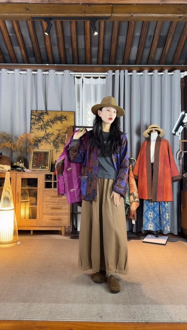 香***味设计师款紫色软古布绑带外套