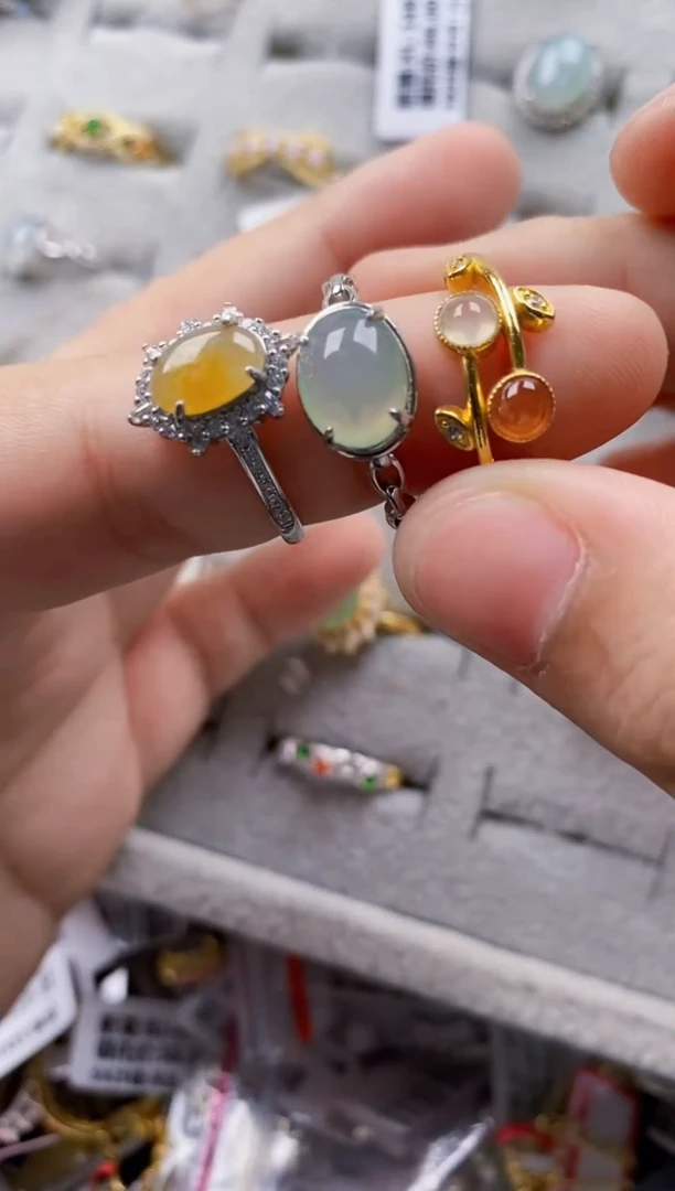 翡翠戒指银S925镶嵌5555---6