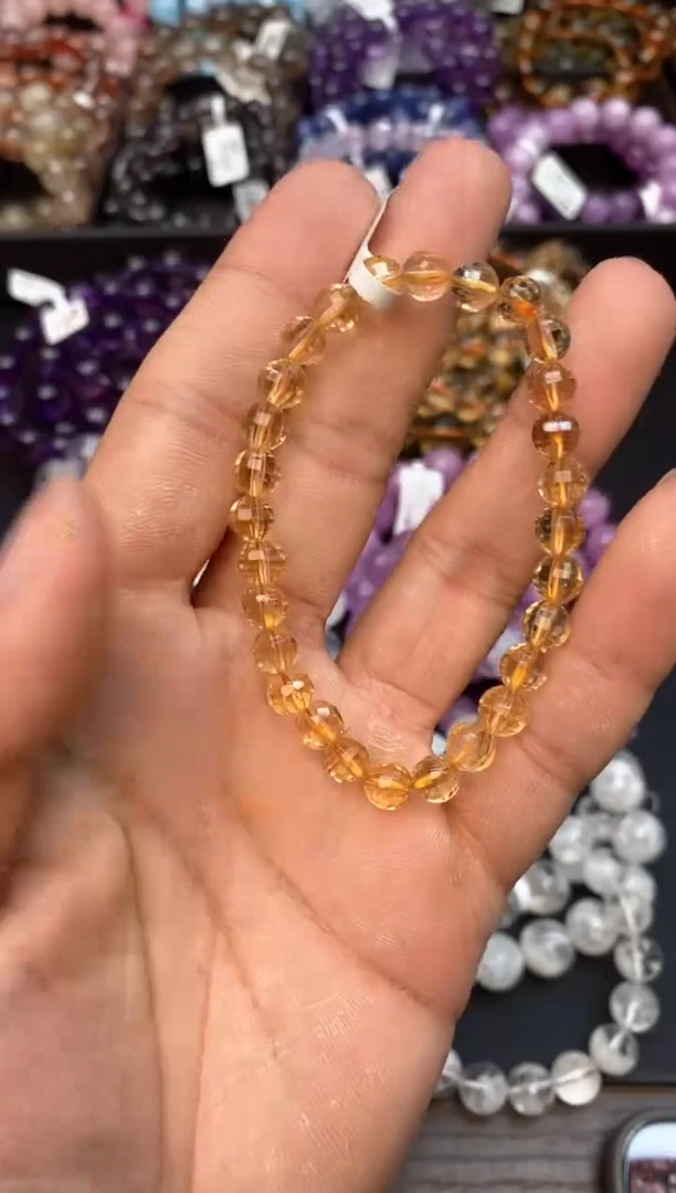 水晶手串未镶嵌14黄水波波球6mm