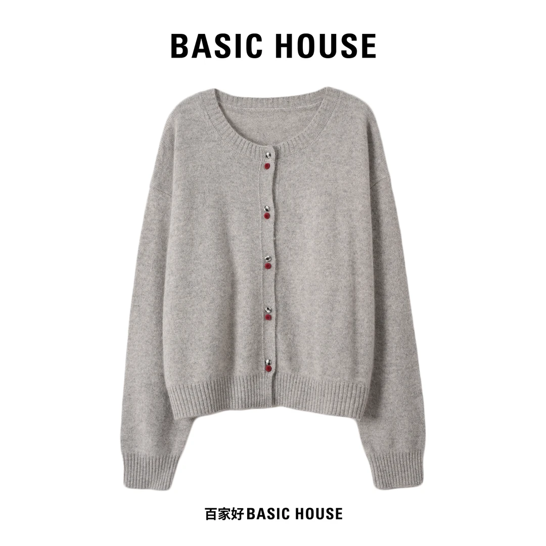 Basic House/百家好2025年秋新款撞色双扣百搭圆领针织衫P252 MM