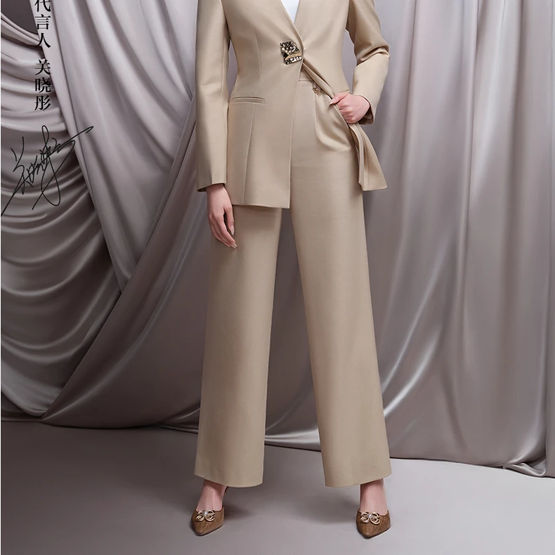 BADINA芭蒂娜高腰显瘦休闲长裤女秋季新款直筒西装裤133T315