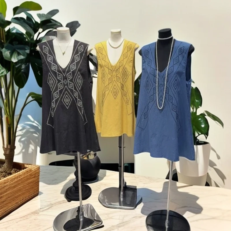 法式洋气百搭宽松坎肩V领显瘦连衣裙