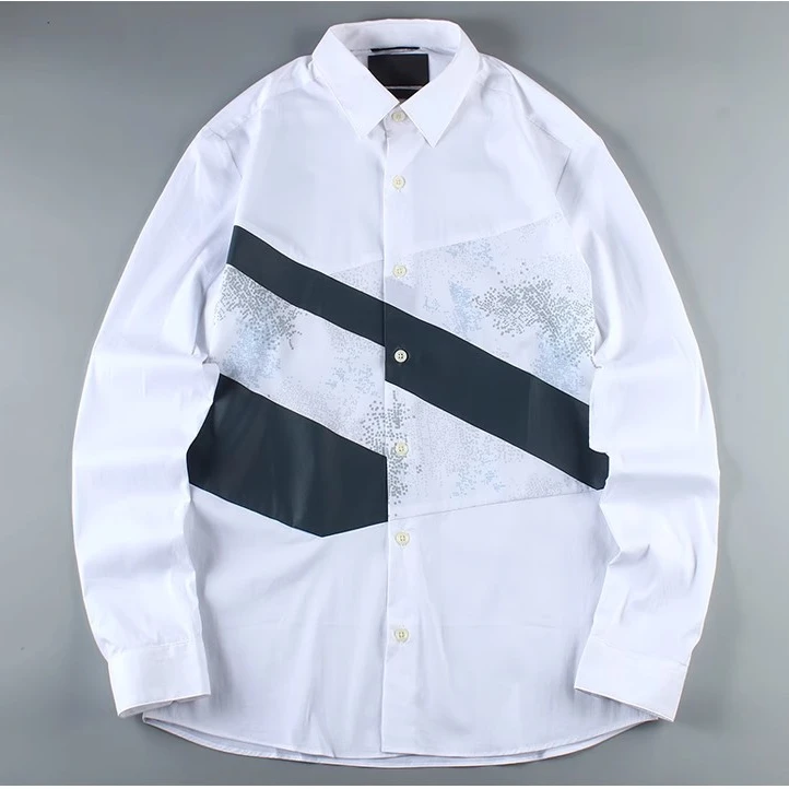 轻奢高端舒适薄款春夏男士休闲长袖衬衫个性撞色潮流衬衣