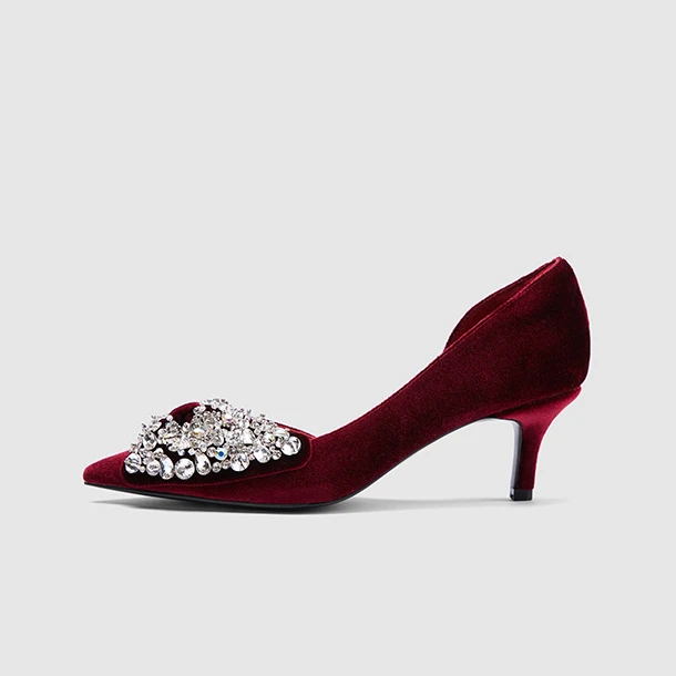 真谛浅口高跟鞋宴会通勤女高跟鞋细跟尖头气质蝴蝶结钻轻奢新娘鞋