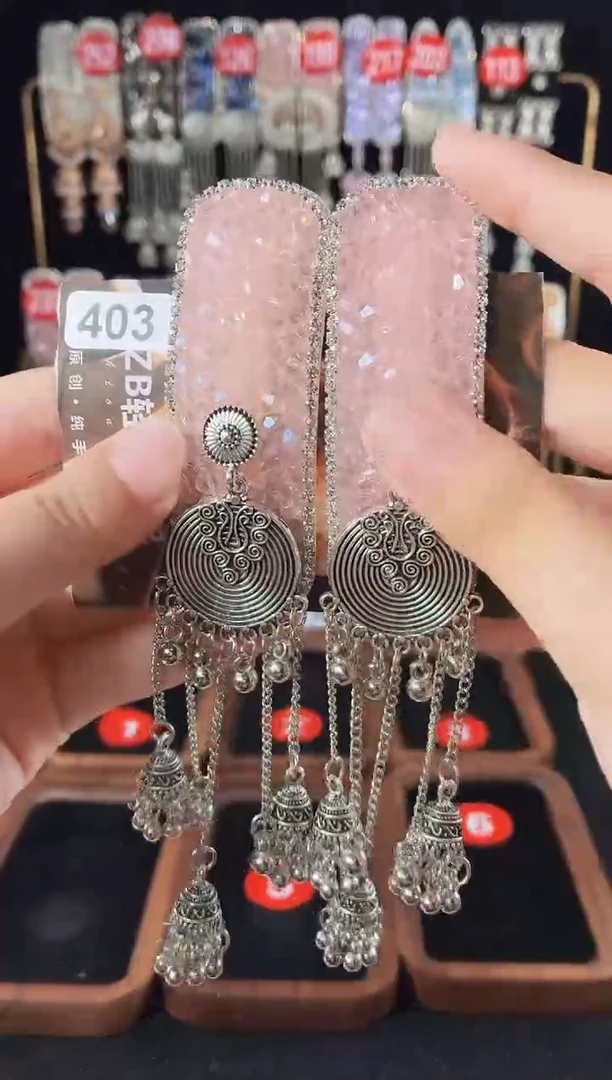 仿水晶铁合金403浅粉色倒夹1对