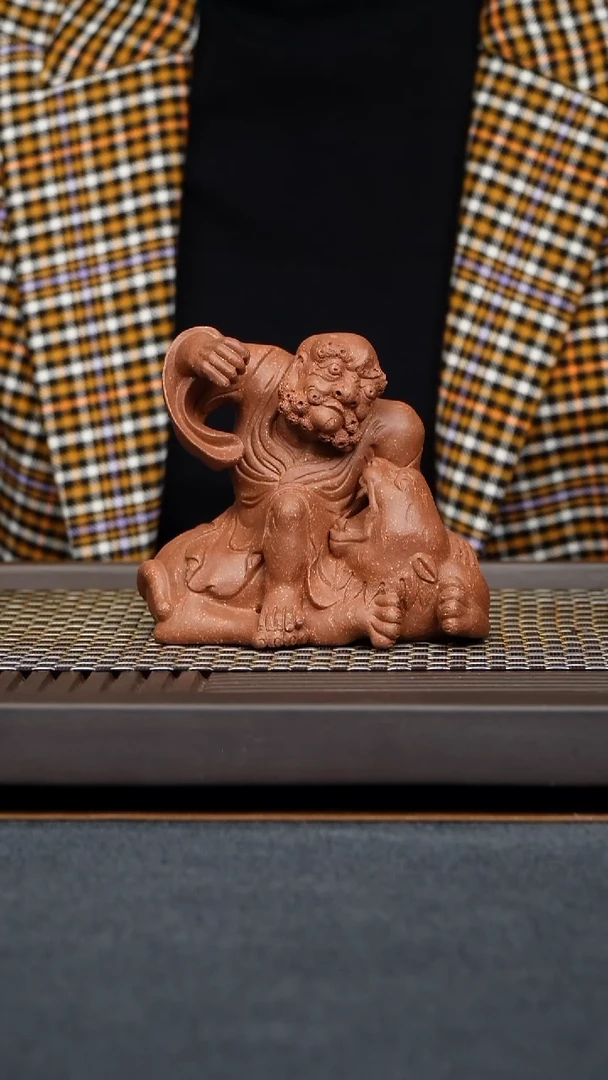 段泥雕塑伏虎罗汉黄龙山原矿段泥调砂纯手工13厘米